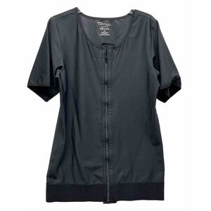 Isavela Womens Size 3XL Black Short Sleeve Compression Zip Up Top (M1)
